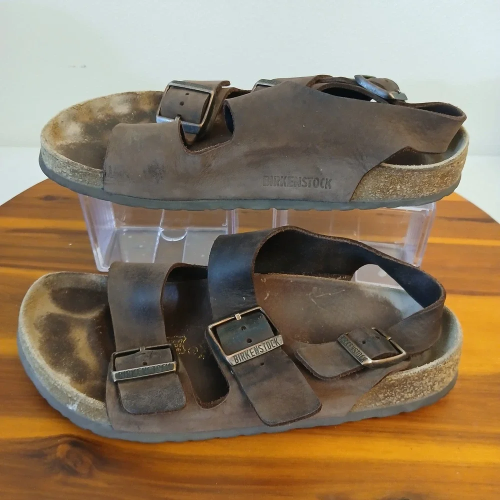 Birkenstock Milano Sandals Mens 38 M5 Brown Leather Triple Strap Slingback